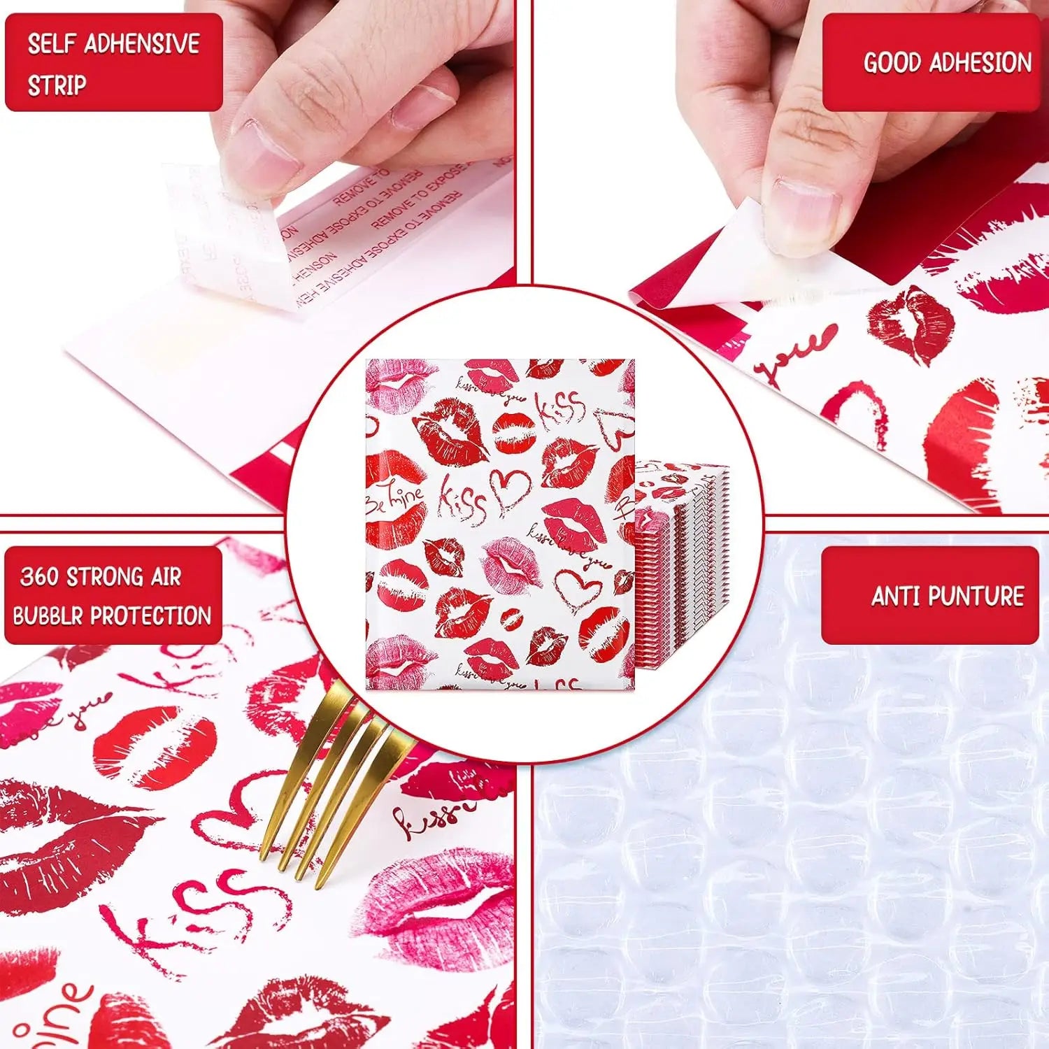 Red Kiss Bubble Mailers